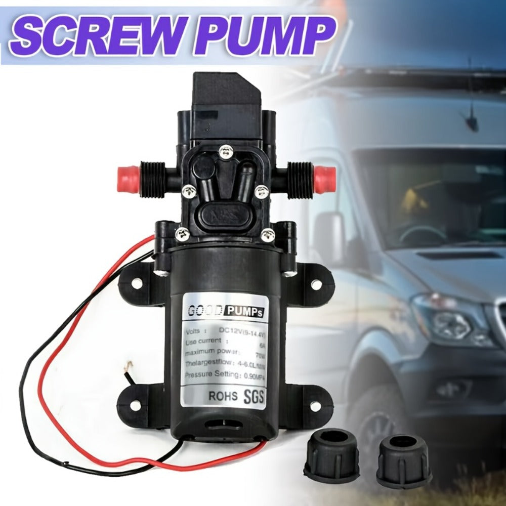 12V DC High Pressure Diaphragm Water Pump 70W Self Priming Pump 6L/Min 0.9MPA Portable Booster Pump for RV Caravan Boat Sprayer Cooling Welding Drill Cleaning Water Transfer
