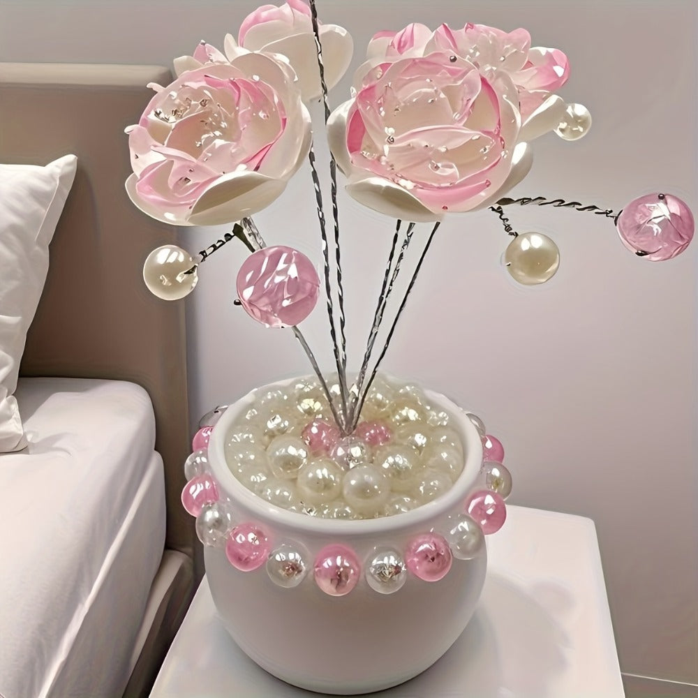 Crystal Flower Car Decoration Handmade DIY Simulation Crystal Flowers for Car Center Console Dashboard Home Decor Holiday Party Birthday Gift Mother's Day Valentine's Day