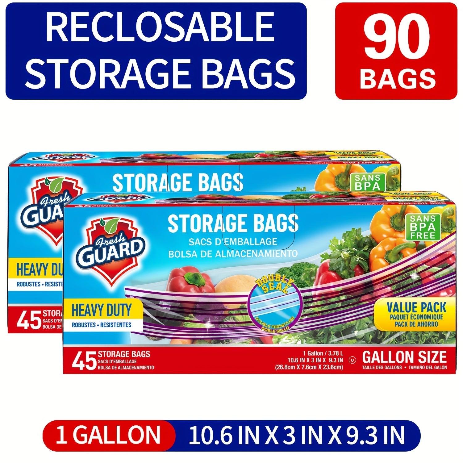 Reclosable Food Storage Bags Heavy Duty Ziplock Seal Fresh-Keeping Bags for Fruits Vegetables Grains Meat Kitchen Organizer Multiple Sizes 0.25 Gal 1 Gal 2 Gal