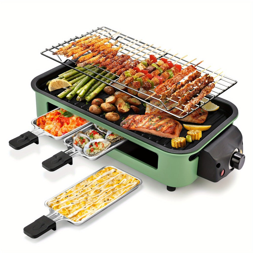 Indoor Electric Smokeless Grill 1500W ¨C Raclette Table Grill with 3 Mini Pans, 16x9¡± Non-Stick Detachable Plate, Dishwasher Safe, Portable for Home Kitchen