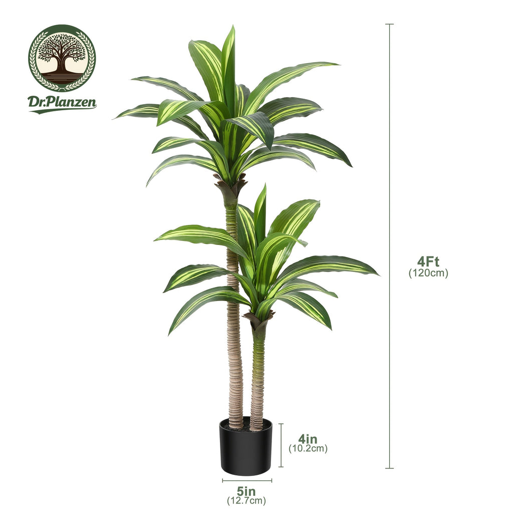 Artificial Dracaena Tree in Pot - Realistic Faux Tropical Floor Plant for Indoor & Outdoor Decor, Easy Assembly, All-Season Home Office Living Room Porch Decoration, Housewarming Gift, 4ft 5ft 6ft