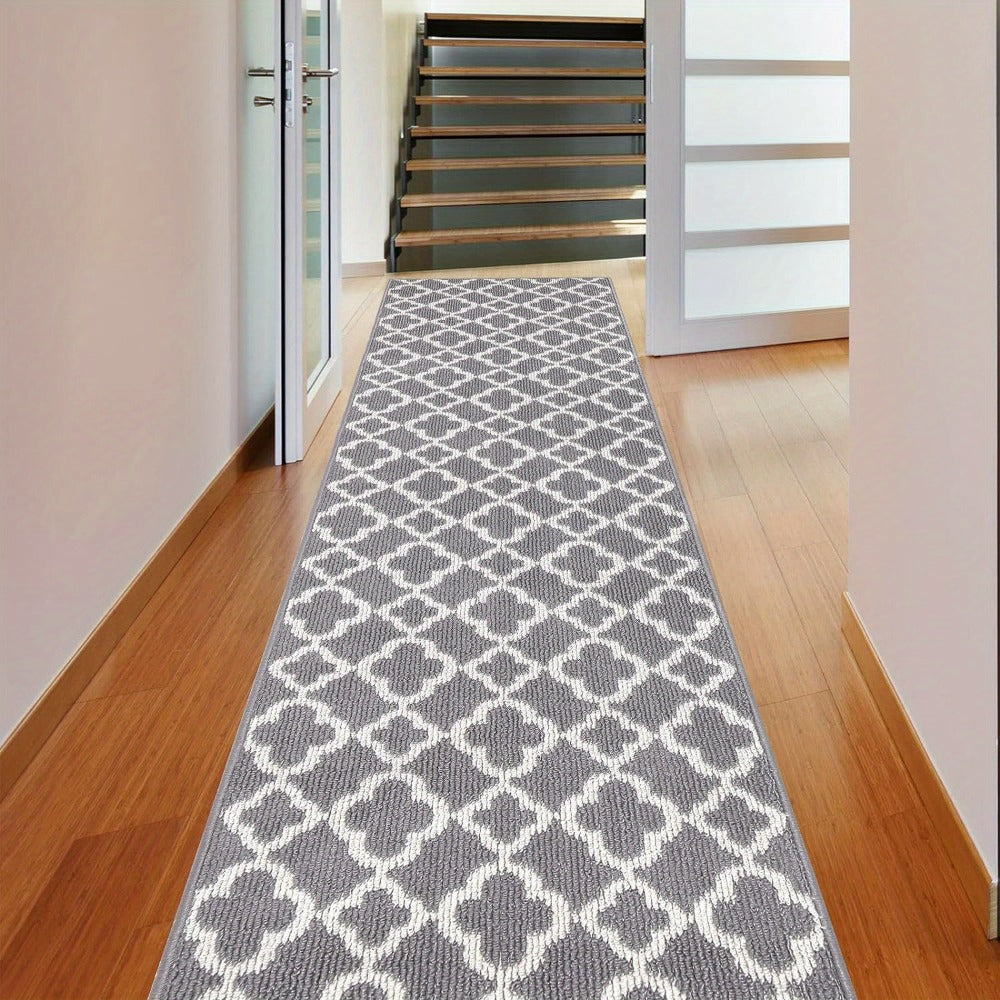 Runner Rug Moroccan Trellis Non-Slip ¨C Machine Washable Hallway Carpet for Entryway, Kitchen & Bathroom ¨C 100% Polypropylene Long Floor Rug, Black & Gray, 2x6, 2x8, 2x10 Ft