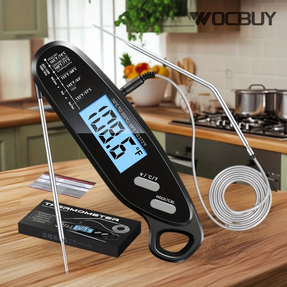 Instant Read Meat Thermometer with Dual Probes Backlit LCD Digital Cooking Thermometer Fast 3-Second Read Calibration Alarm BBQ Grill Oven Smoker Oil Candy Kitchen Food Thermometer Gift