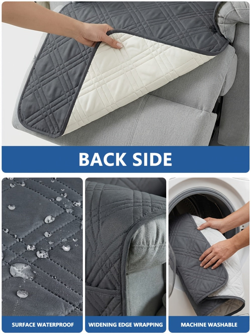 Recliner Cover Quilted with Side Pocket - Anti-Slip Elastic Band Pet Friendly Sofa Chair Protective Slipcover Easy Install for Living Room Home Decor, 6 Colors