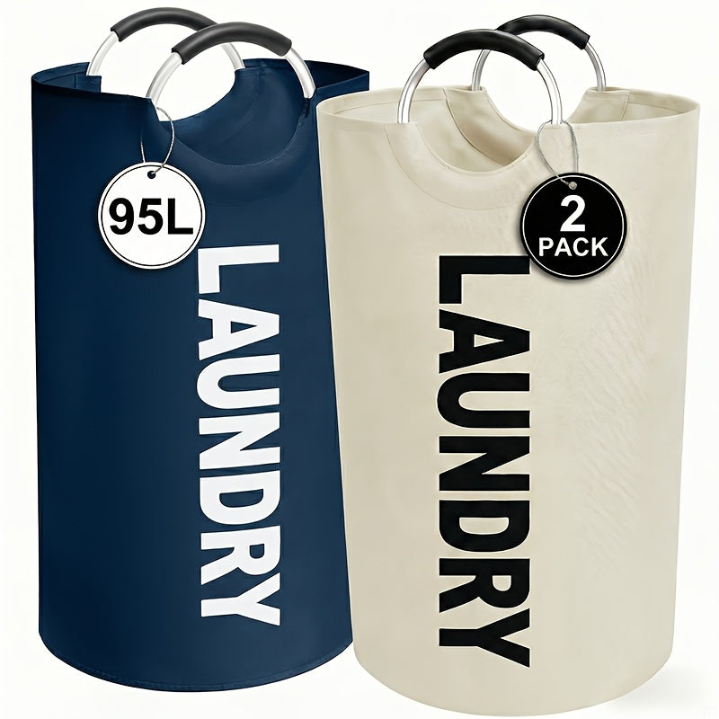 Laundry Basket 2pcs Large Foldable 25.1 Gallon, Collapsible Elevated Hamper with Half-Ring Handles for Bedroom, Bathroom & Laundry Room, Multiple Color Options