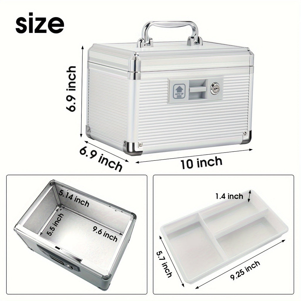Aluminum Alloy Lockable Medicine Box ¨C Double Layer Large Capacity Storage Box with Key Lock, Handle & Tray for Medicines, Documents & Valuables, 10¡±/12¡±/14¡±/16¡± Home Security Box