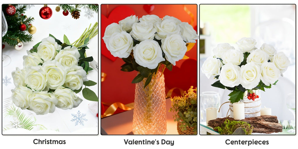 10pcs Artificial Silk Roses Bulk - Fake Flowers for Wedding Home Decor, 19.69¡± Long Stem, Deep Purple & Dark Green