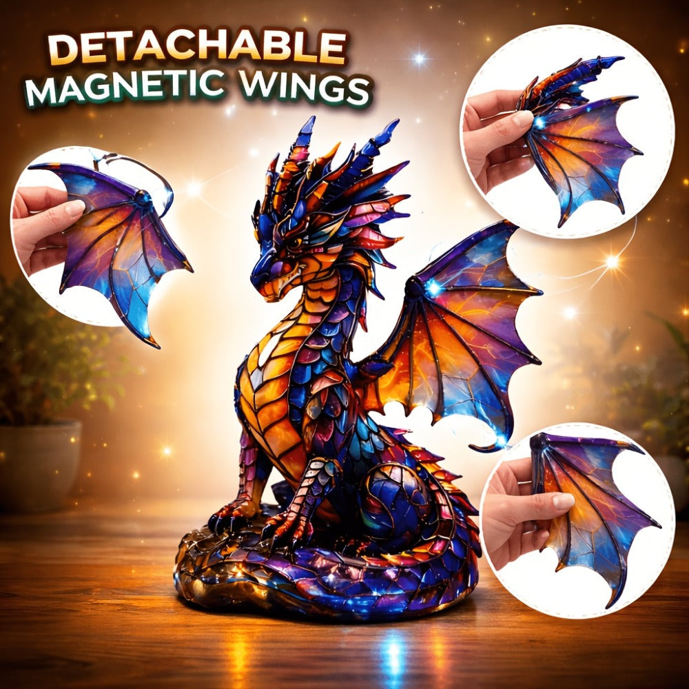 Dragon Sculpture with Light - Faux Stained Glass Resin Statue, Bohemian Accent Lamp, Fantasy Home Decor Figurine, Gothic Dragon Art, Unique Shelf Decor & Collector Gift