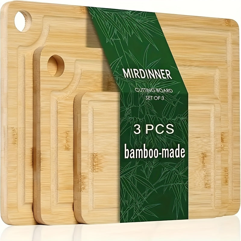 Wood Cutting Board Set of 3 Natural Wooden Chopping Boards with Juice Groove & Non-Slip Edges ¨C Reversible Design for Meat BBQ Home Kitchen Restaurant Holiday Gift