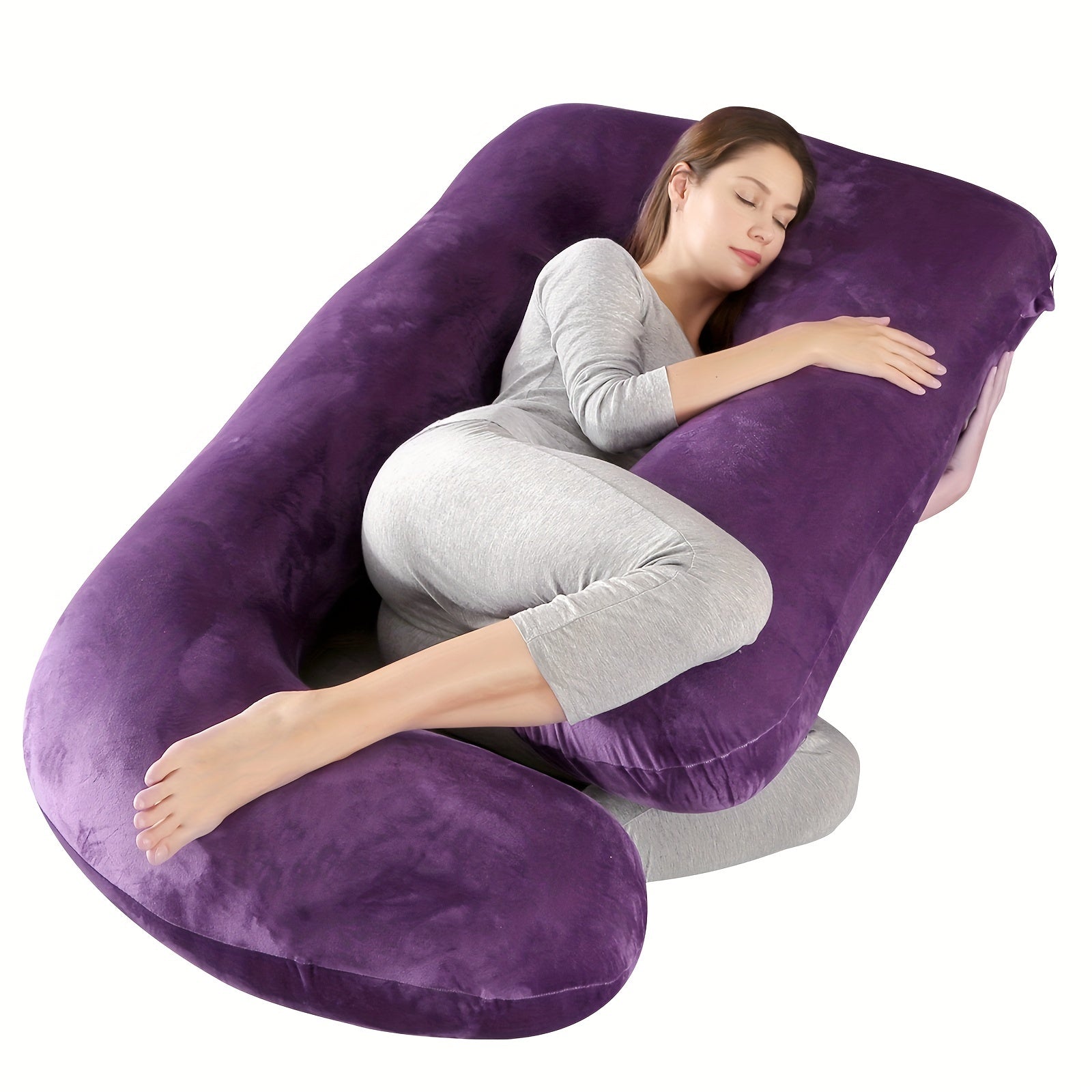 Pregnancy Pillow J-Shape 60 Inch Full Body Maternity Pillow with Velvet Cover ¨C Back Leg Belly Support for Pregnant Women Side Sleeper Body Pillow Multiple Colors