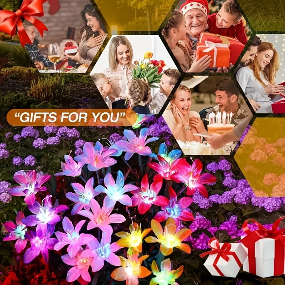 Solar Garden Lights Blooming Lily Flower | 7 Color Changing LED | Waterproof Outdoor Solar Stake Lights | Yard Patio Pathway Gravestone Decor | 2 4 12 Pack Solar Flower Lights