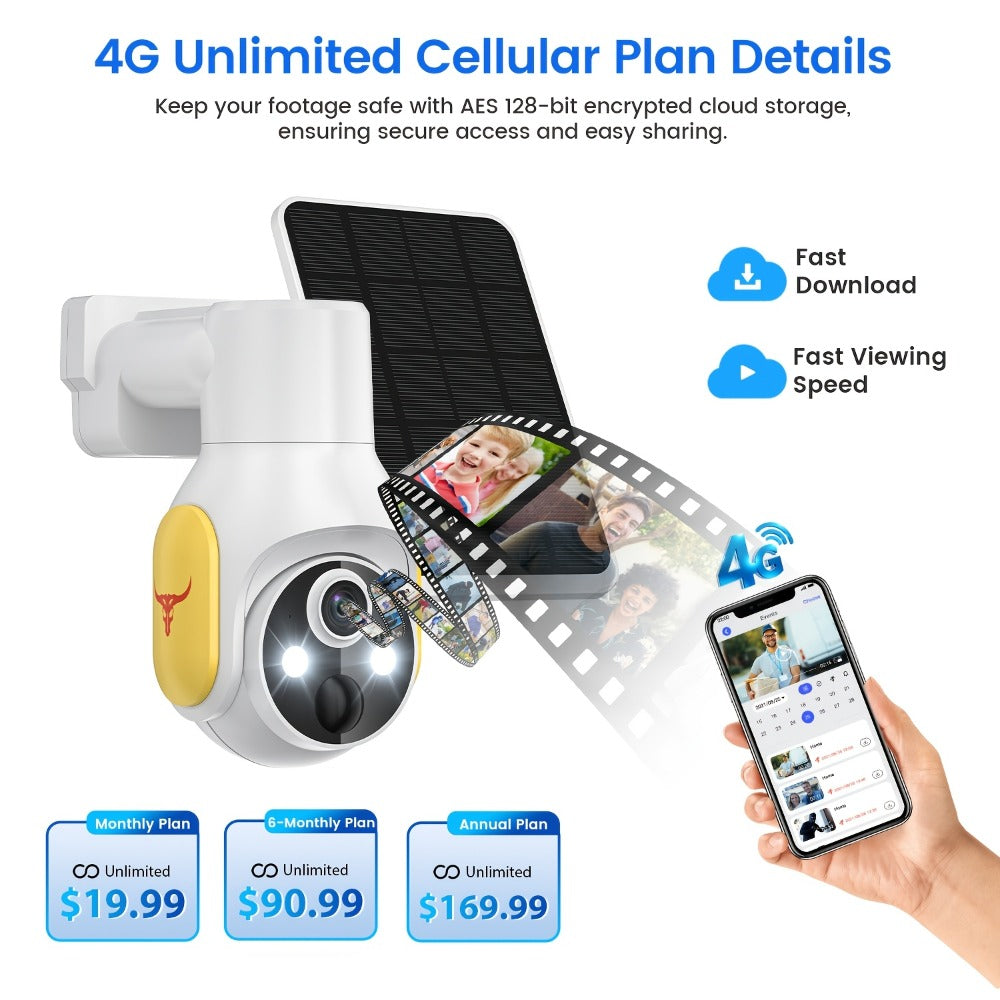 Solar Security Camera Wireless Outdoor 4G | 960P Color Night Vision PIR Motion Detection Two-Way Talk Cloud Storage | Battery Powered Home Security Camera 2.4GHz