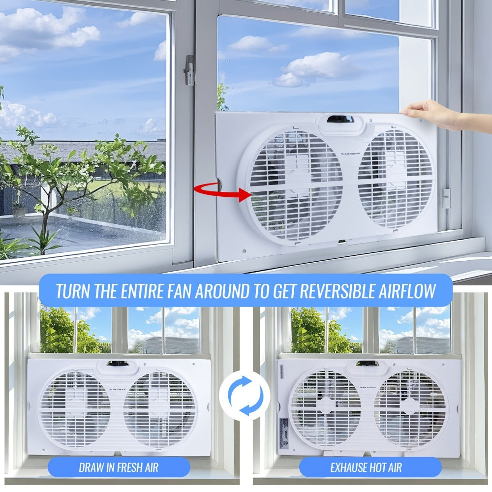 Window Fan 9 Inch Twin Expandable Dual Fan, 3-Speed with Remote Control or Manual Control, Reversible Airflow Indoor Window Fan for Bedroom, Living Room, Kitchen and Office