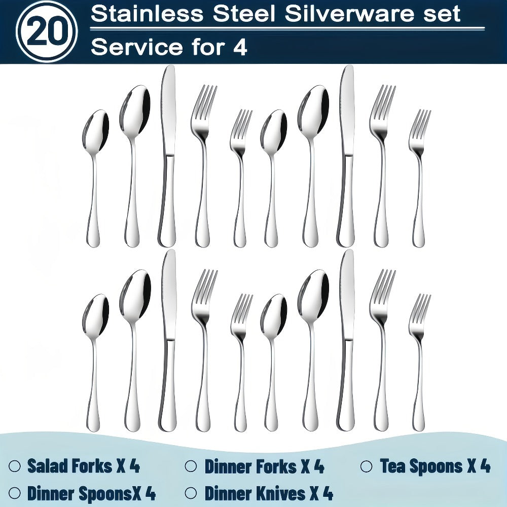 Stainless Steel Silverware Set 20 or 60 Piece ¨C Heavy Duty Commercial Grade, Dishwasher Safe, Rust-Proof & Non-Toxic Bulk Kitchen Tableware with Gift Box for Restaurant, Wedding & Home