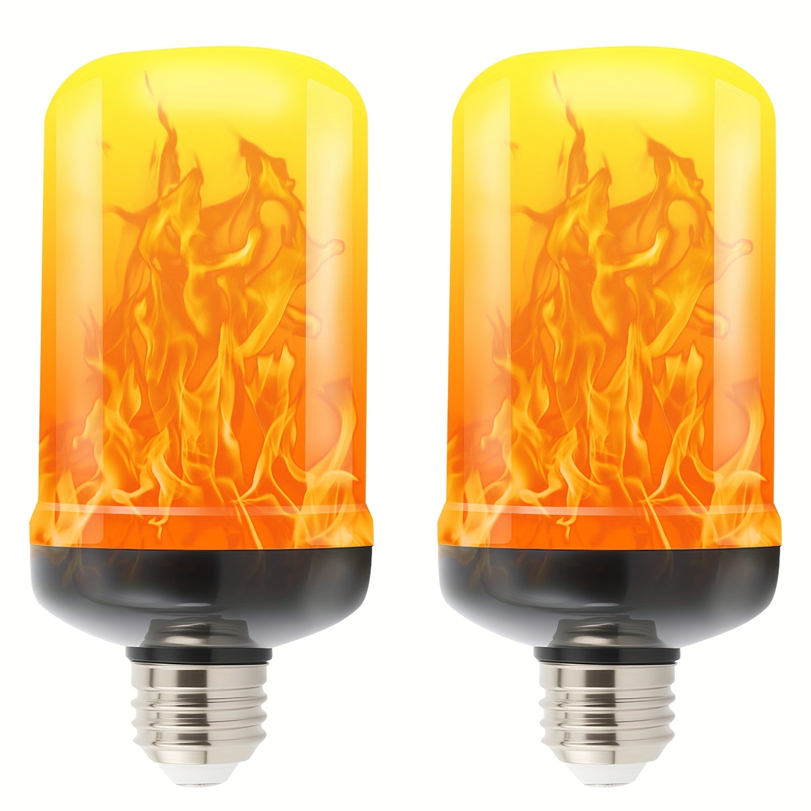 Flame Effect Light Bulb E26 Gravity Flicker 51 LEDs 3W with 4 Modes ¨C Fire Effect Flickering Bulb for Christmas Halloween Indoor Fireplace Decor Atmosphere Lighting, Yellow, 2-Pack