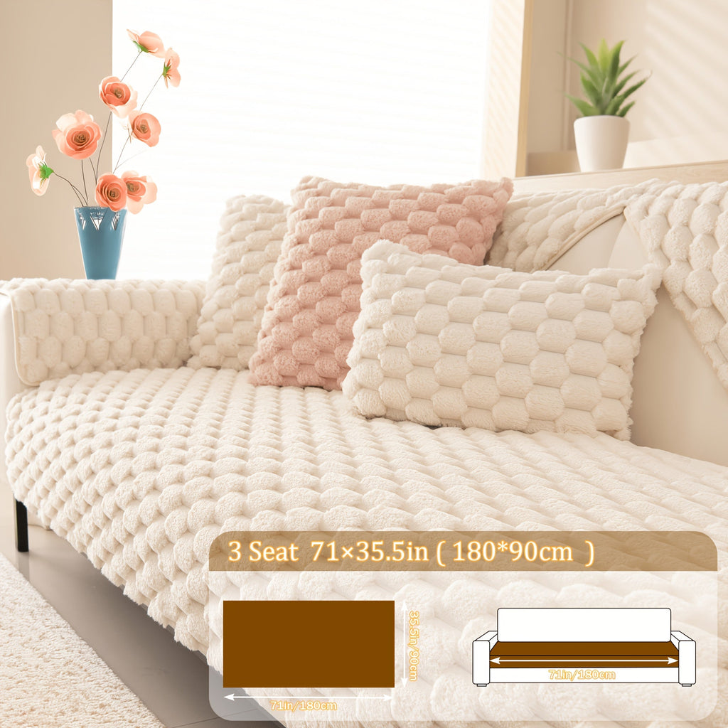 Non-Slip Sofa Cushion Cover Fuzzy Couch Pad Anti-Scratch Pet Friendly Machine Washable Fits 2 3 4 Seat Sectional Recliner 35.5 Inch Wide Beige Light Brown Grey