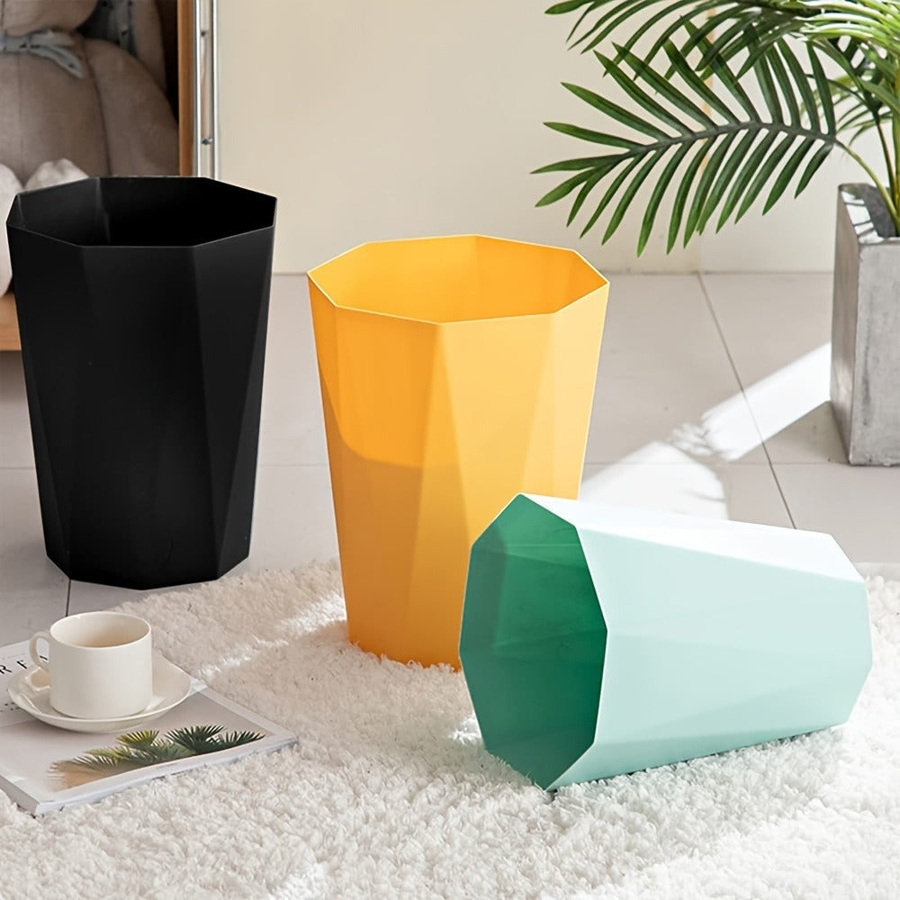 Trash Can 2 Pack Nordic Octagonal Wastebasket - Small Open Top Geometric Plastic Waste Bin with Brushed Finish for Bathroom, Bedroom, Kitchen, Home Office, Modern Scandinavian Decor Trash Bin Set