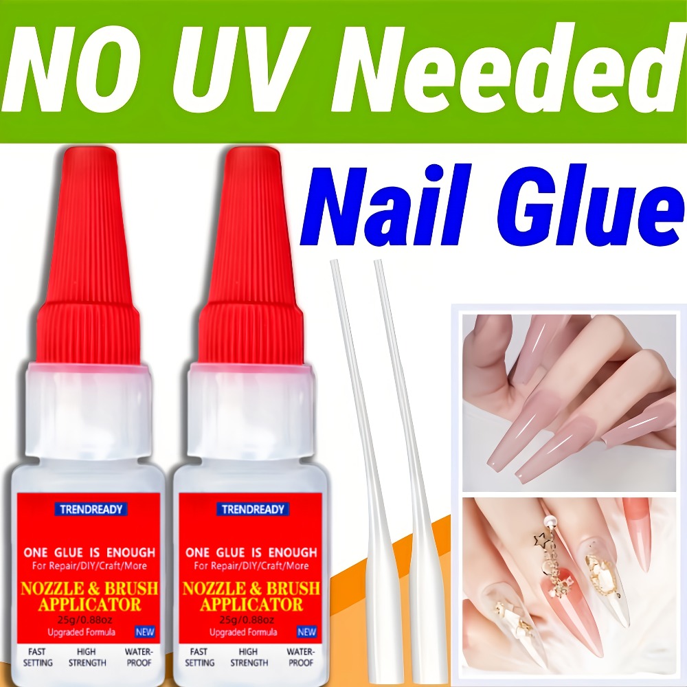 Nail Glue Salon Grade Super Glue 2-Pack ¨C Heavy Duty Clear Adhesive for Artificial Nails, Multi-Surface Repairs, Waterproof with Dropper & Brush, Non-Yellowing