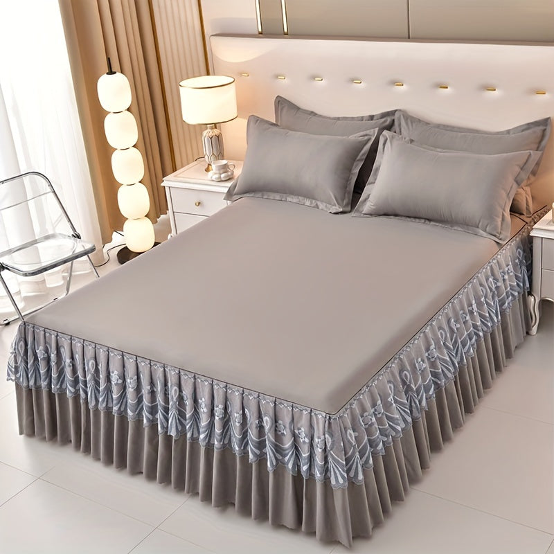 Macrame Lace Bed Skirt Set 3pcs ¨C Double Layer Non-Slip Bed Skirt with 2 Pillowcases All Seasons Twin Full Queen King
