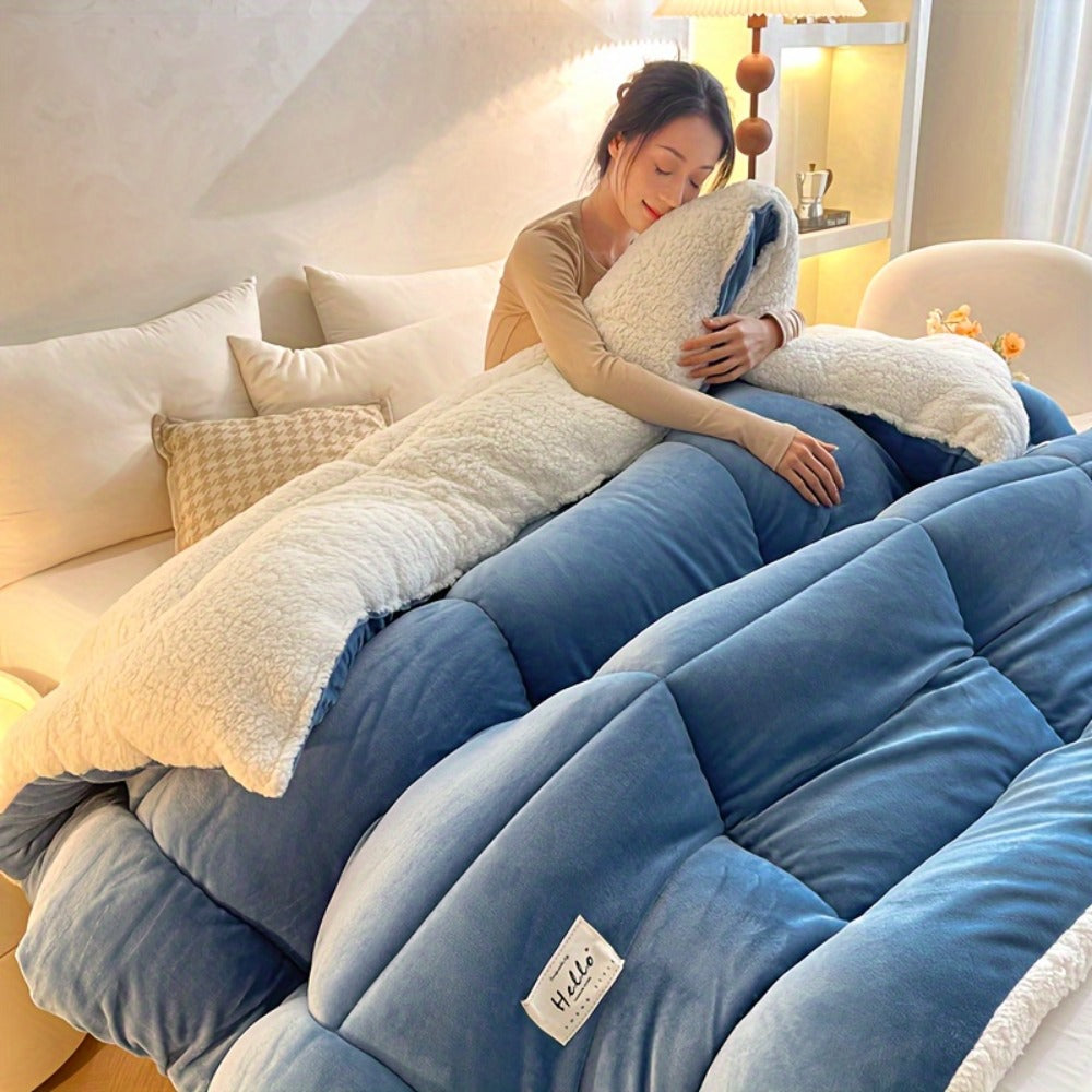 Thick Soft Comforter All Season Quilted Box Stitch Solid Color Breathable Machine Washable Bedroom Warm Autumn Winter Comforter