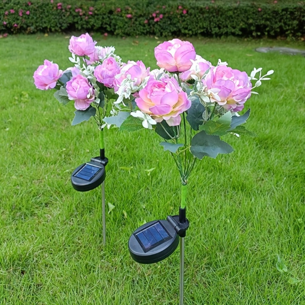 Solar Peony Flower Light 2PCS IP65 Waterproof - 84 LED Artificial Blooms 14 Fancy Lights Solar Powered Outdoor Garden Stake Lights for Lawn Yard Patio Holiday Decor Mother's Day Gift - 4 Colors