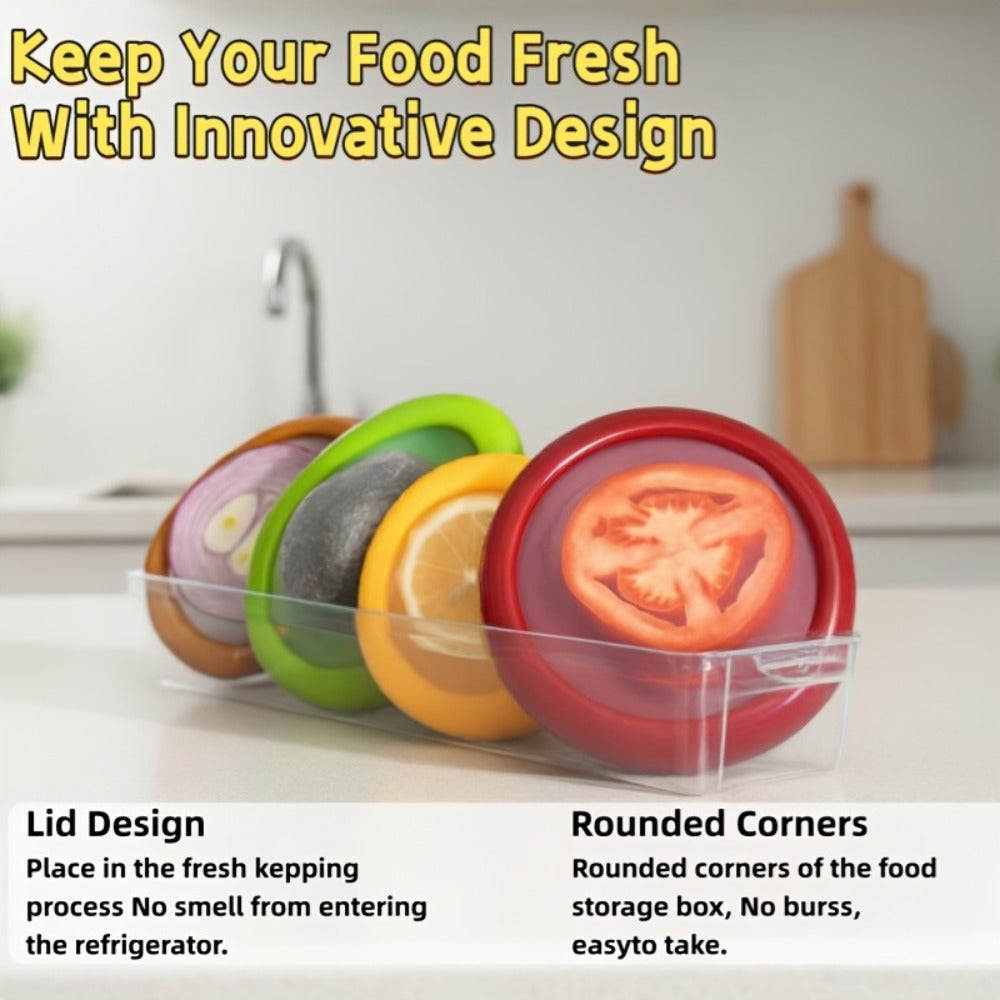 Silicone Food Storage Container Set ¨C Reusable Produce Saver for Avocado, Onion, Tomato, Lemon, Garlic & Potato ¨C Fridge-Safe Vegetable & Fruit Preservation Boxes, Reduce Food Waste