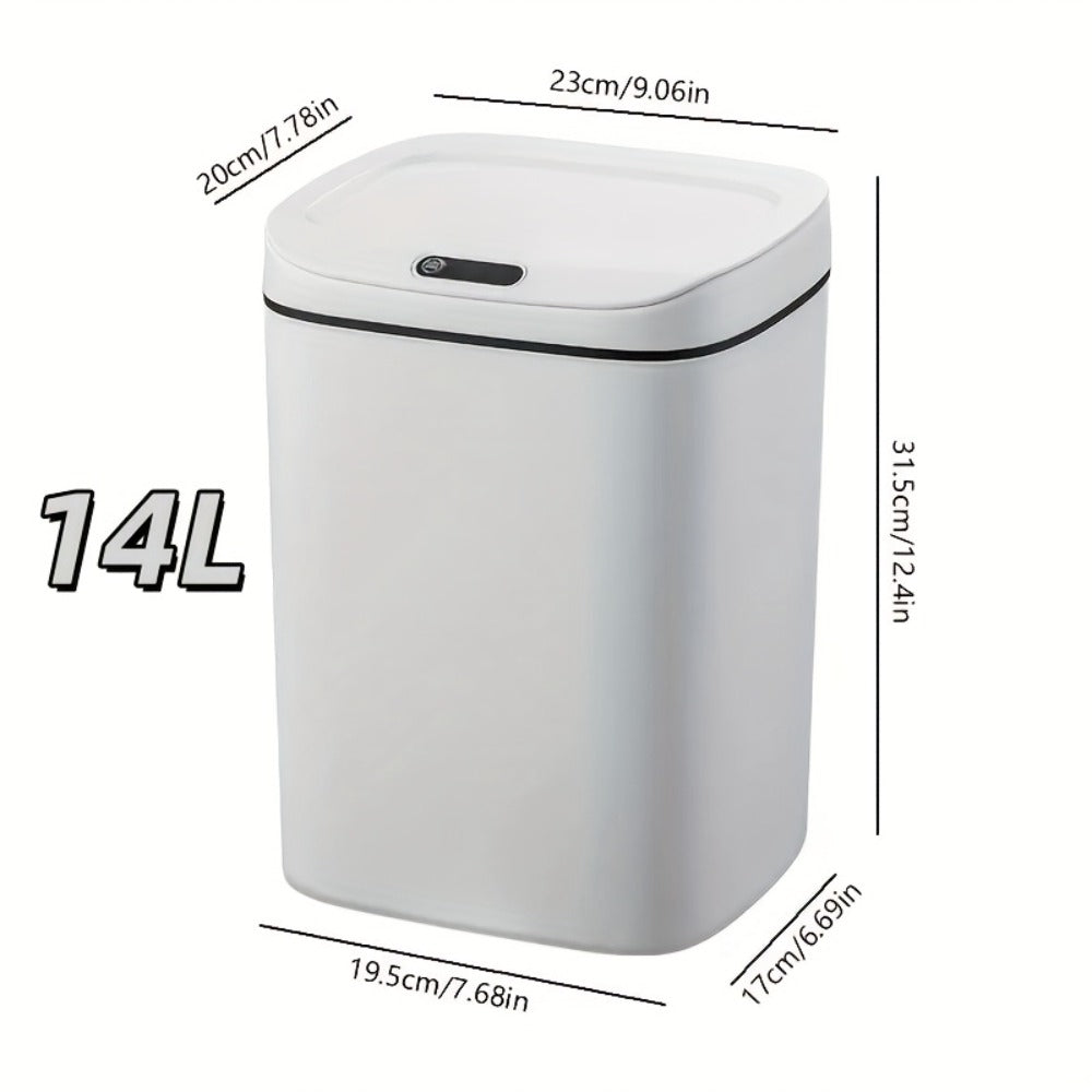 Motion-Activated Touchless Trash Can with Lid ¨C Smart Sensor Waste Bin for Kitchen, Bathroom, Office & Home, Minimalist Rectangular Design, Battery Powered, 3-4 Gallon