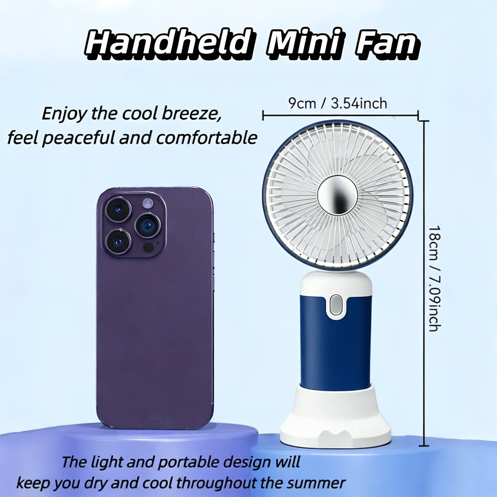 Handheld & Standing Fan Rechargeable USB | 3-Speed Portable Mini Fan, Foldable Dual-Mode Design for Travel, Office & Outdoor Use ¨C Perfect Summer Gift for Women & Girls, White & Blue, 1pc & 2pcs