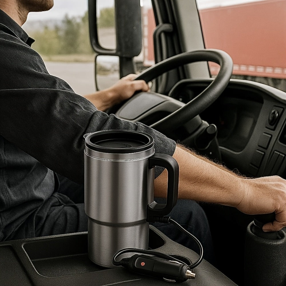 Car Electric Kettle 12V 60W 450ml Stainless Steel Keep Warm 65C Portable Heating Thermos Cup for Trucks Sedans Travel Tea Coffee Gift for Drivers Men Fathers