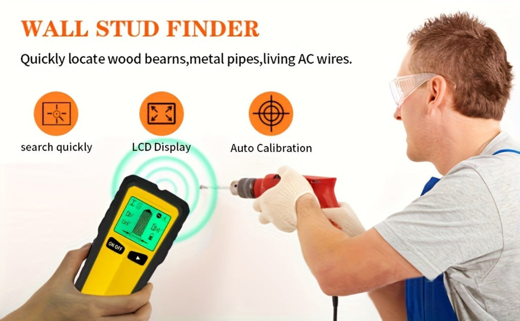 Wall Stud Finder 5-in-1 Electric Wood Metal AC Wire Detector with LCD Display Sound Alert 3-Depth Stud Scan for DIY Home Construction TV Mount Cabinet Install