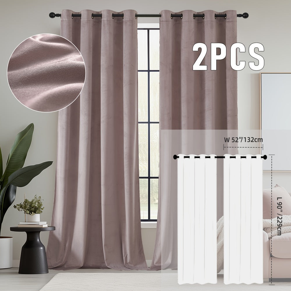 Velvet Room Darkening Curtains 2 Panels | Grommet Top Thermal Insulated Soundproof Blackout Curtains for Living Room Bedroom, Soft Solid Color Vintage Window Drapes