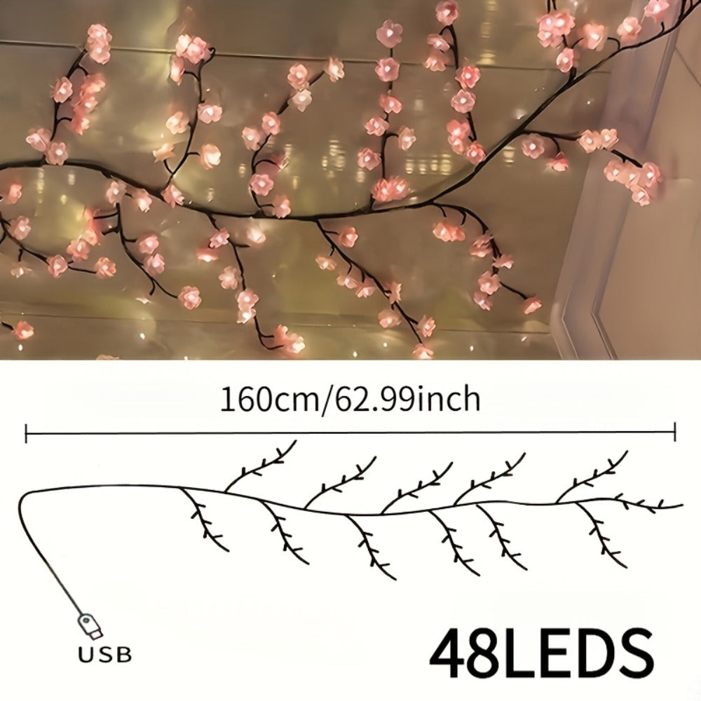 Cherry Blossom Tree Light 48 LED Artificial Flower Branch Lamp Bedroom Wall Decor Atmosphere Night Light for Wedding Party Restaurant Prom Christmas Home Holiday Novelty Lighting 62.99 inch