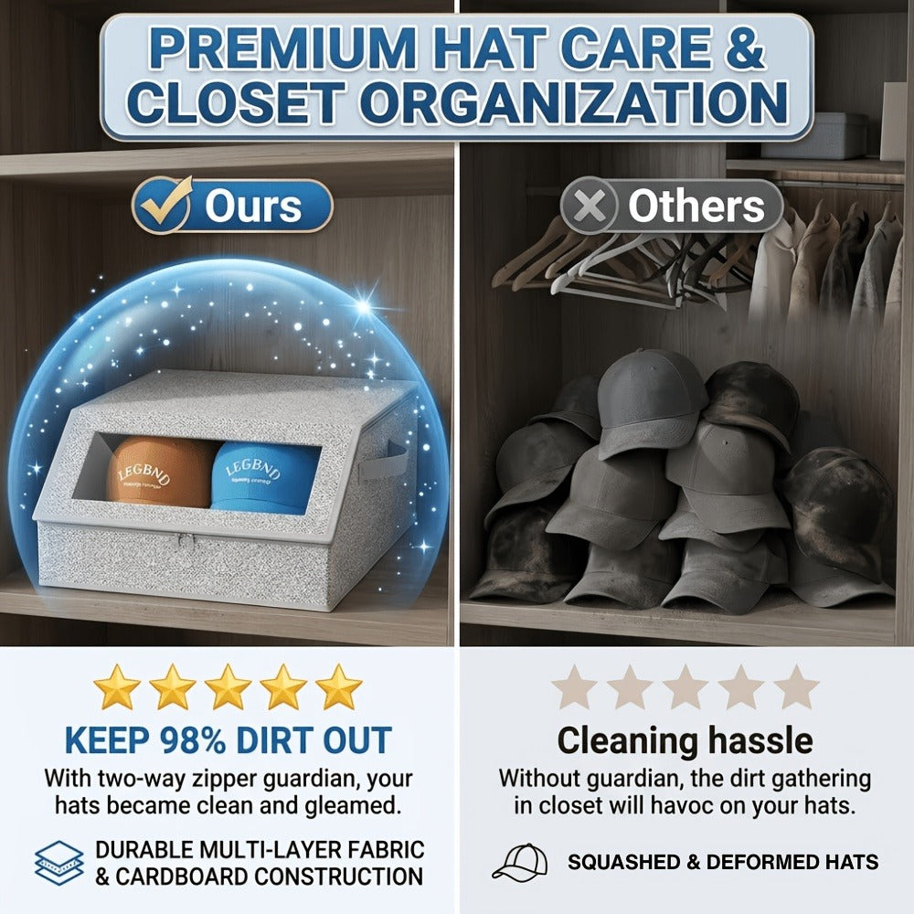 Baseball Cap Organizer for Closet ¨C Large Hat Storage Box Holds 24 Ball Caps | Clear Window, Dustproof, Cardboard Inserts | Hat Rack Holder for Men & Women Bedroom Closet & Car