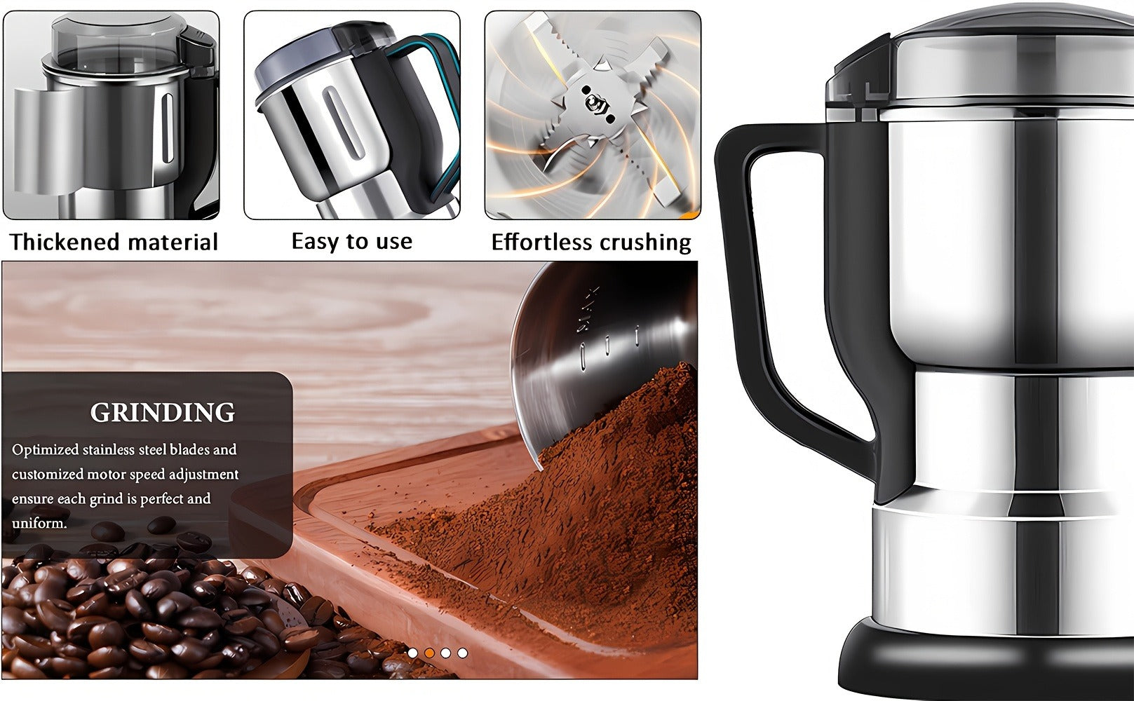 Electric Spice Grinder 300W ¨C Multifunctional 304 Stainless Steel Coffee Bean Herb Seasoning Grain Grinder Machine for Kitchen, Large Capacity, Powerful & Fast
