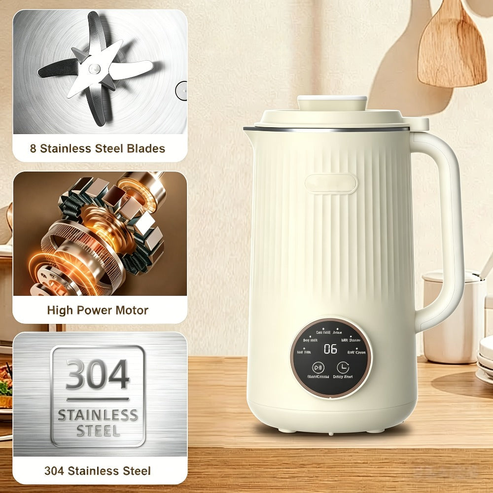 8-in-1 Nut Milk Maker 35oz 8-Blade - Almond Oat Soy Coconut Plant-Based Milk Machine with Delay Start Keep Warm Self-Cleaning Boil Water Function - Non-Dairy Beverage Blender Soy Milk Maker Beige