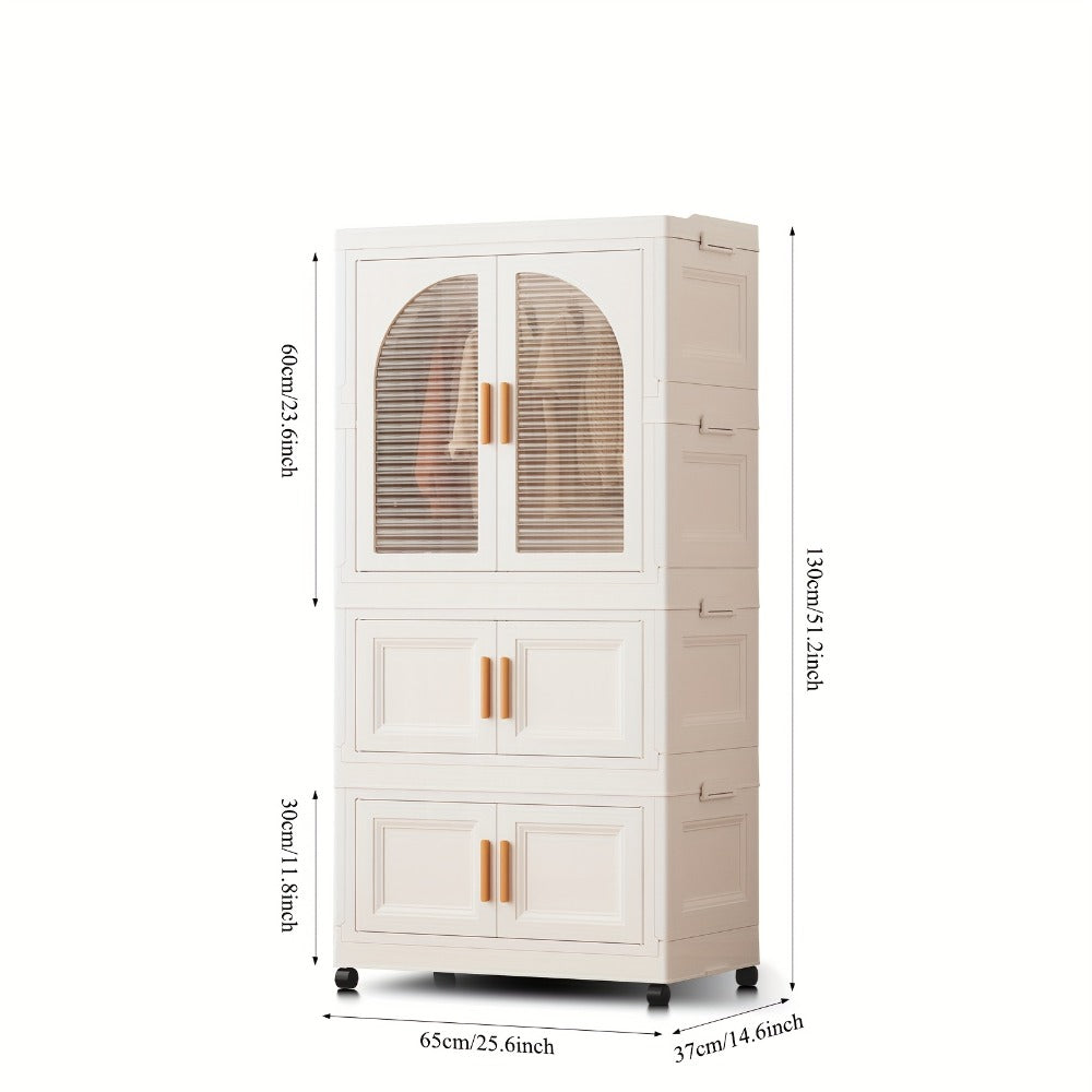 Folding Wardrobe Storage Cabinet on Wheels with Magnetic Door, Hanging Rod & Shelves ¨C 25.6¡± Wide Portable Closet Organizer