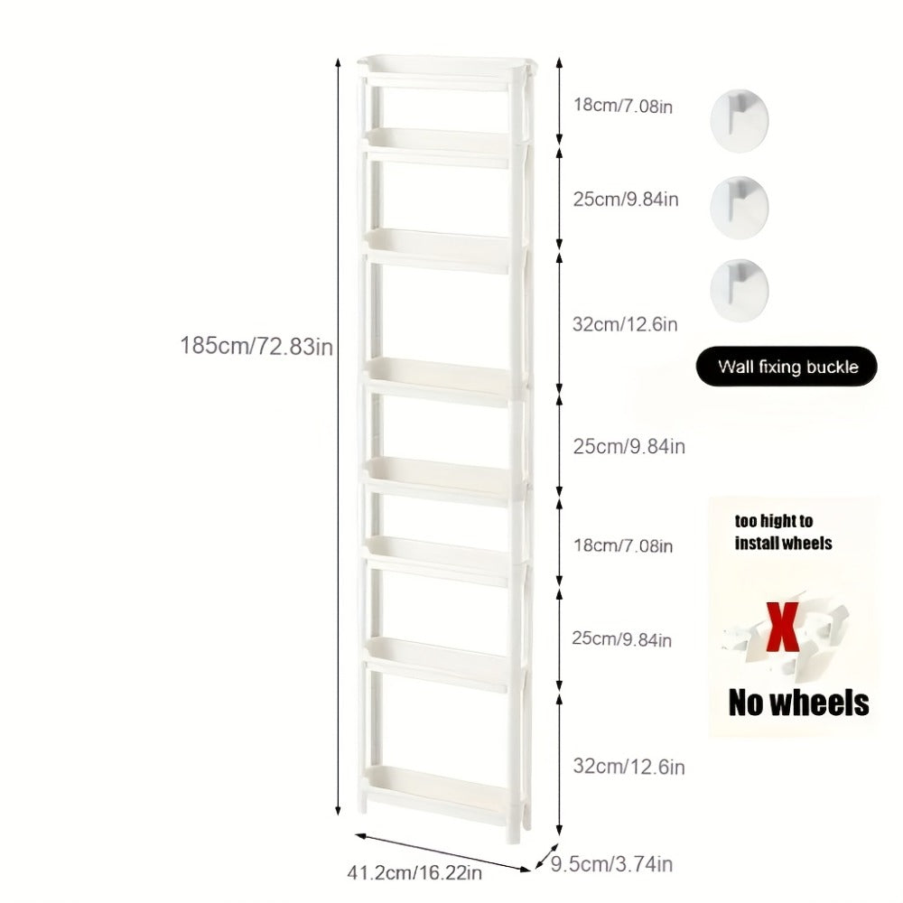 Behind Door Storage Rack, Multi-Layer Slim Organizer for Bathroom & Kitchen, Space Saving Over Door Shelf, Narrow Cabinet Rack with Fixed Hook, Plastic Stackable Storage