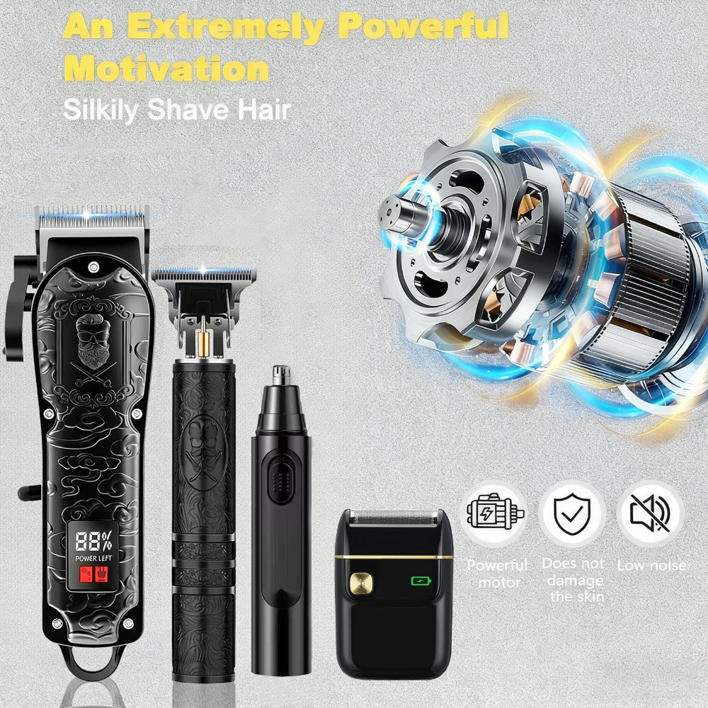 Electric Grooming Kit Foil Shaver Beard Trimmer & Nose Ear Hair Trimmer Set with LCD Power Display - Rechargeable 2 to 4 Piece Sets for Home, Travel & Car, Perfect Gift for Men, Husband & Father