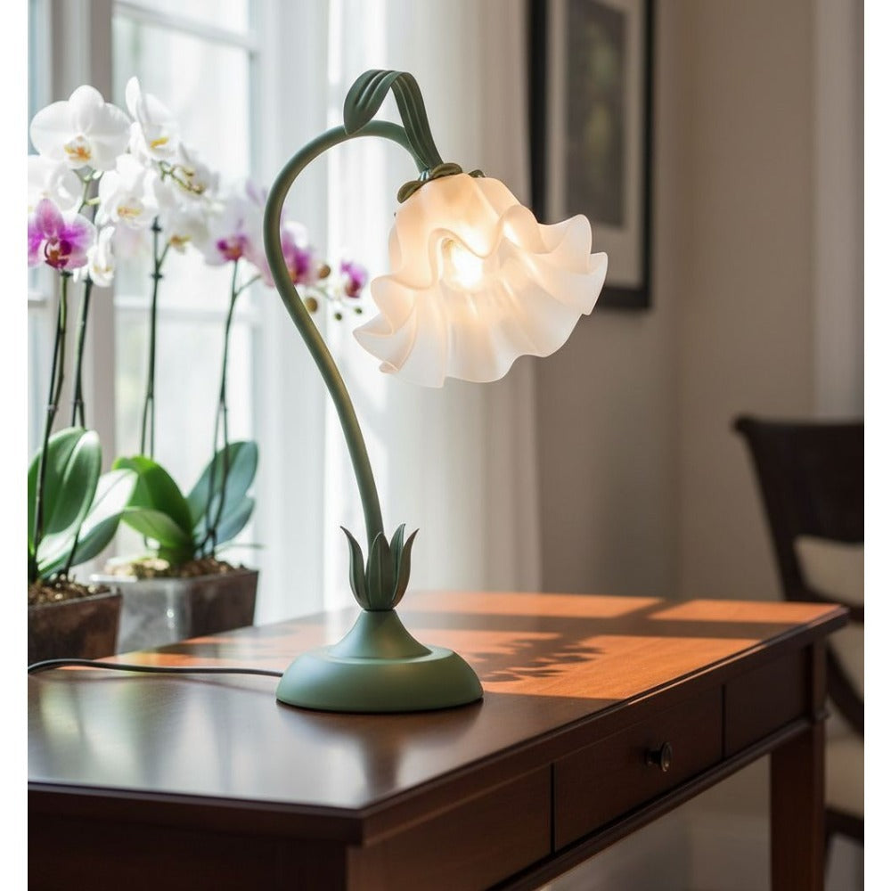 Bellflower Table Lamp ¨C Artisan Crafted Botanical Floral Dimmable Night Light, Heirloom Quality Premium Finish Desk Lamp for Bedroom Living Room Home Decor, Unique Floral Gift (Green)