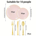 Disposable Plastic Plates Set 50 Piece - Pink Gold Rim Party Tableware with Dinner Plates, Dessert Plates & Utensils for Birthday Wedding Holiday