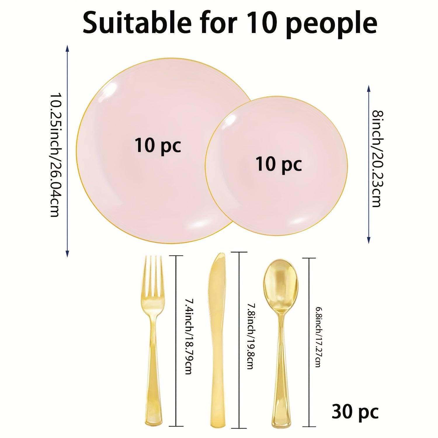 Disposable Plastic Plates Set 50 Piece - Pink Gold Rim Party Tableware with Dinner Plates, Dessert Plates & Utensils for Birthday Wedding Holiday