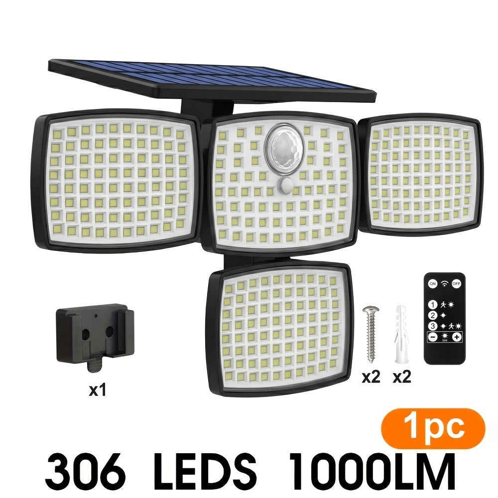 Solar Outdoor Motion Sensor Light 4-Head 3000LM ¨C 270¡ã Wide Angle, 3 Modes, IP65 Waterproof, Remote Control, Solar Flood Light for Garden Backyard Garage Wall Yard, 1/2/4 Pack