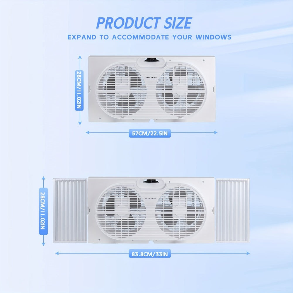 Window Fan 9 Inch Twin Expandable Dual Fan, 3-Speed with Remote Control or Manual Control, Reversible Airflow Indoor Window Fan for Bedroom, Living Room, Kitchen and Office