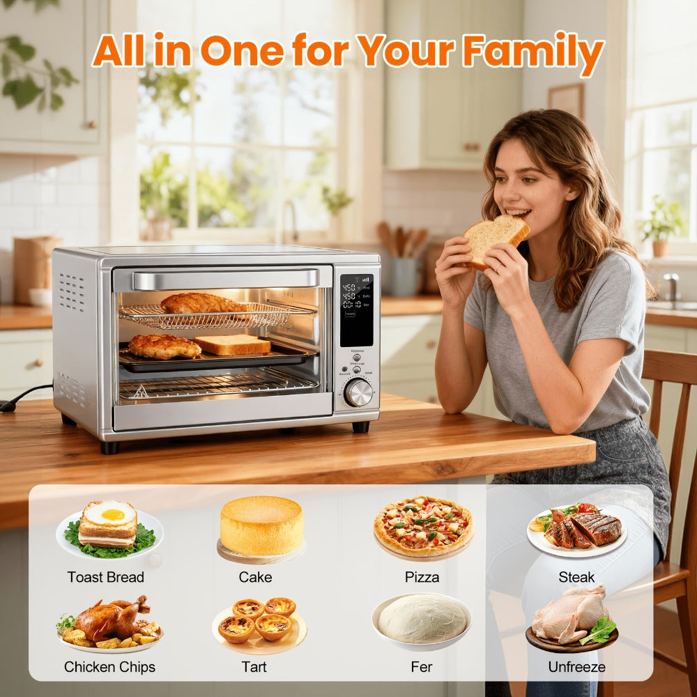 Air Fryer Toaster Oven Combo 29.6QT XL with Smart Probe, 12-in-1 Digital Countertop Oven, Stainless Steel, 7 Accessories, Rotisserie, 450¡ãF Rapid Heat, Large Family Size