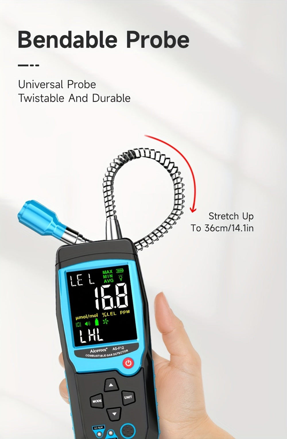Gas Leak Detector Combustible Gas Detector Aicevoos AS-F12 Natural Gas Methane Tester Sound Light Alarm Electrochemical Sensor Home Industrial Safety
