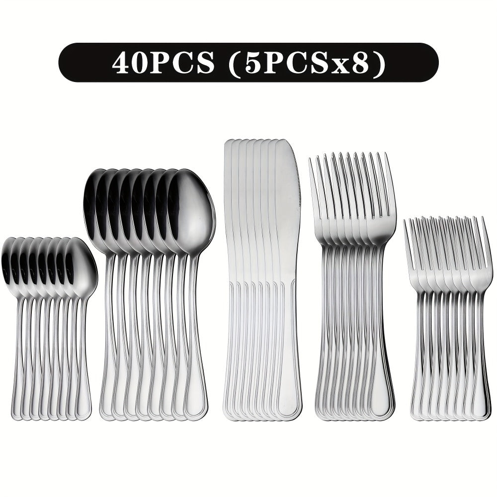 Stainless Steel Flatware Cutlery Set ¨C Mirror Polished, Dishwasher Safe, Silver & Black Options, Service for 4 / 8 / 12 ¨C Kitchen Utensil Set for Home, Restaurant & Wedding Gift