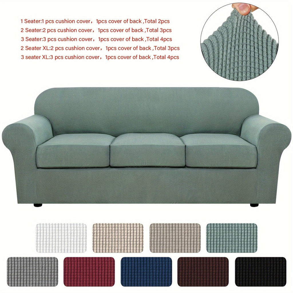 Stretch Sofa Cover Elastic Slipcover Grid Pattern Jacquard Anti-Slip Full Coverage Sofa Protector Machine Washable for 1 2 3 Seater XL Sofa Living Room Bedroom