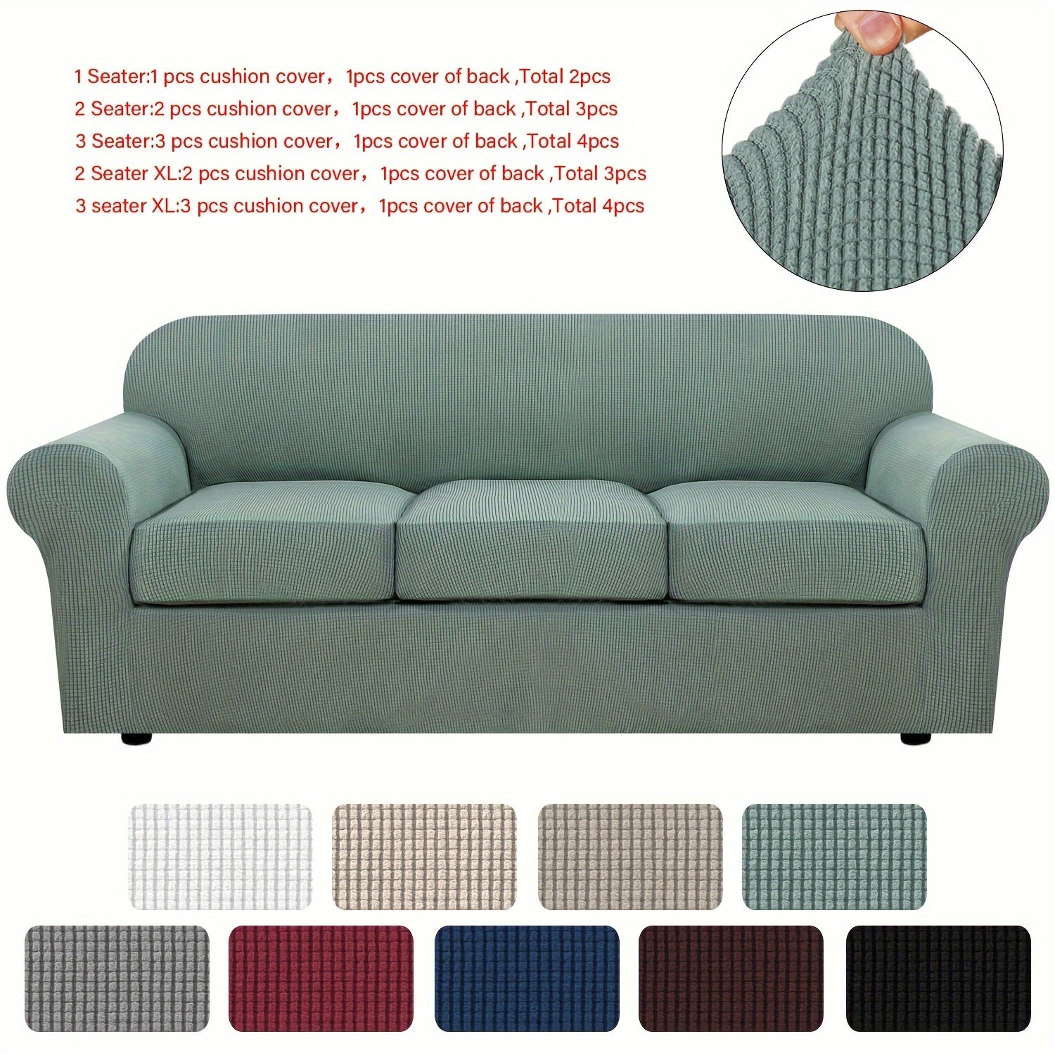 Stretch Sofa Cover Elastic Slipcover Grid Pattern Jacquard Anti-Slip Full Coverage Sofa Protector Machine Washable for 1 2 3 Seater XL Sofa Living Room Bedroom