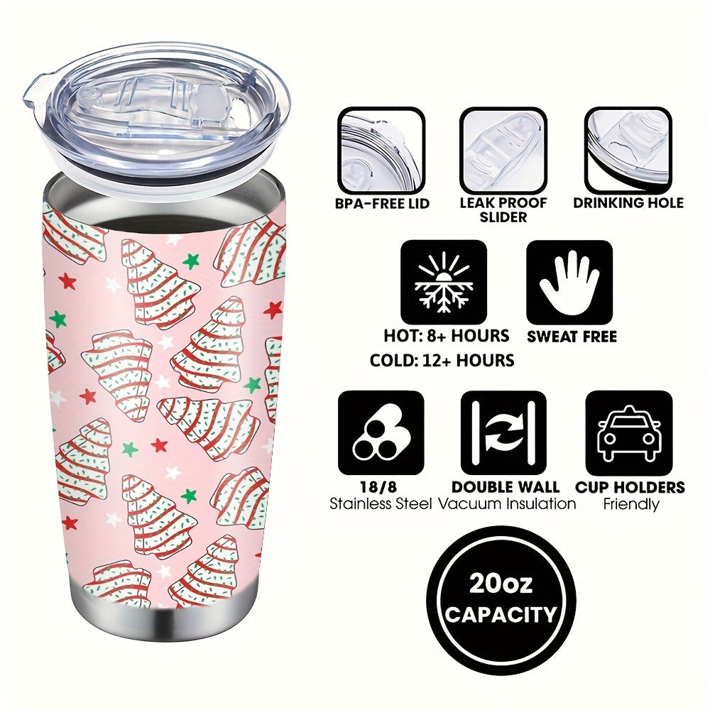 Insulated Coffee Mug 20oz Christmas Tree Cookie Design Stainless Steel Tumbler with Lid & Straw Travel Cup Hot Cold Drinks Gift for Women Birthday Holiday