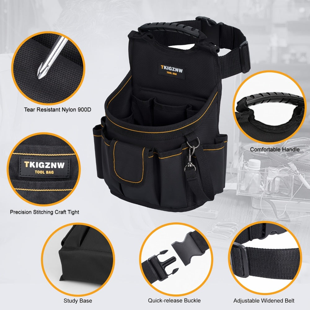 Tool Belt Bag Heavy Duty - 18-Pocket Large Capacity Tool Organizer Pouch with Wide Mouth Opening, Heavy-Duty Polyester for Construction, Plumbing, Electricians, DIY Projects & Professional Home Use